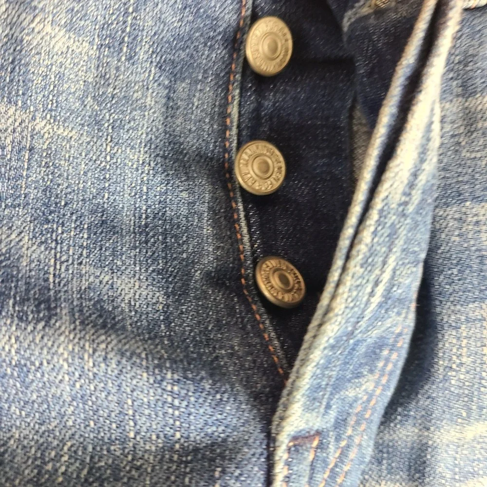 7 For‎ All Mankind Jeans Mens 33x28 Blue Relaxed Fit Button Fly Denim HEMMED
